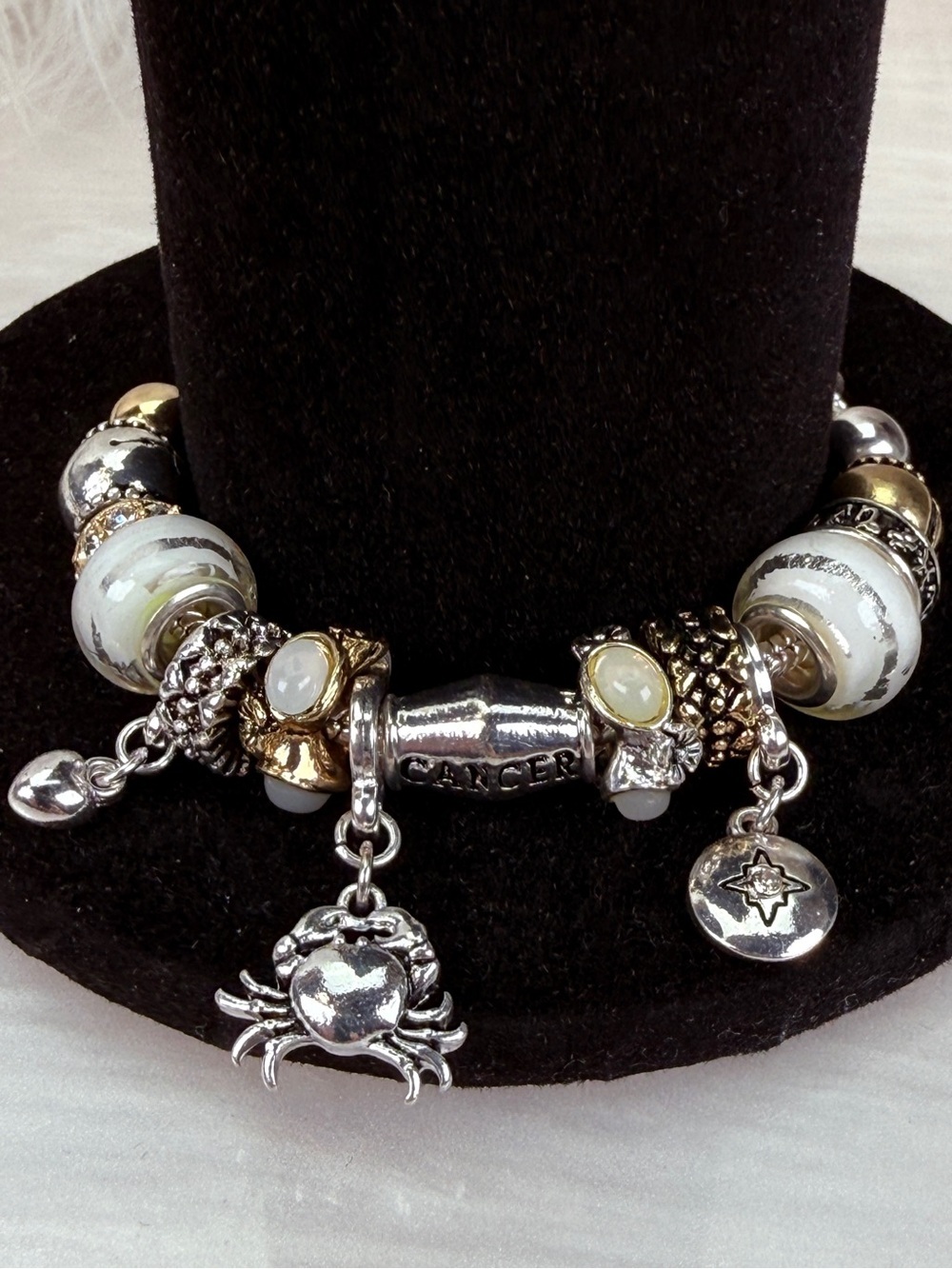 Silvertone Goldtone Crab Heart astrology Cancer Charm Bracelet